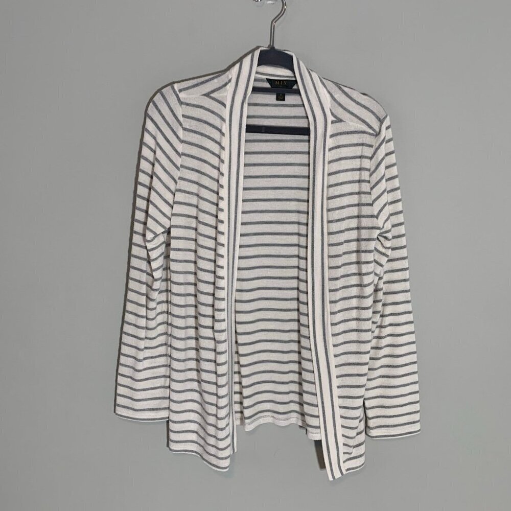 5/$25 Mix by 41 Hawthorn Cardigan Sm Gray White Striped‎ Open Front Long Sleeve